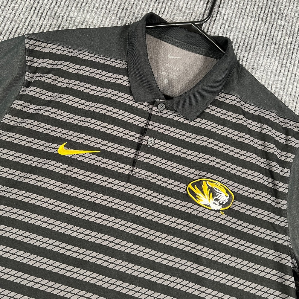 Missouri Tigers Mizzou Polo Shirt Nike Mens XL Extra Large Striped Black SEC